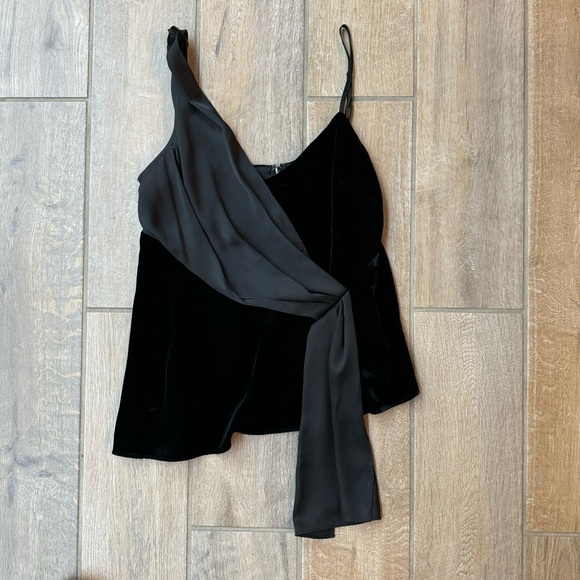 NEW Parker Women’s Ronda Asymmetrical Draped Velvet Top Tank Black XS $188 - Picture 2 of 8